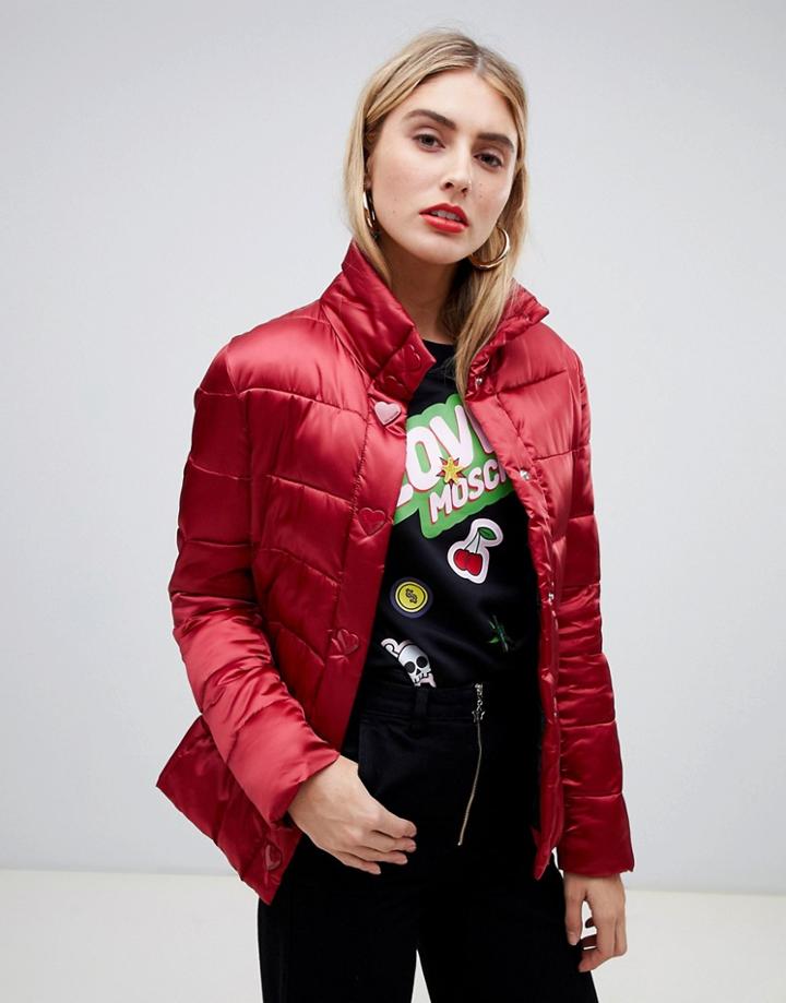 Love Moschino Shiny Tube Quilted Jacket - Red