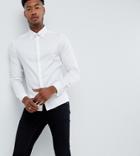 Asos Design Tall Skinny Twill Shirt With Collar Bar In White - White