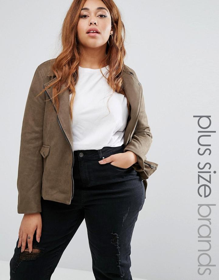 Missguided Plus Size Faux Suede Biker Jacket - Green
