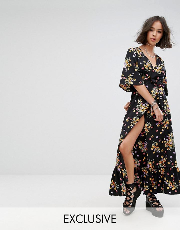 Reclaimed Vintage Inspired Wrap Front Maxi Dress - Black