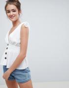 Asos Design Button Front Sun Top With Tie Shoulder Detail In White - White