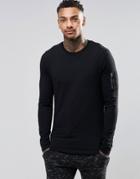 Asos Muscle Long Sleeve T-shirt With Ma1 Pocket - Black