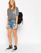 Asos Denim Easy Boyfriend Short In Myth Midwash With Rips - Myth Midwash