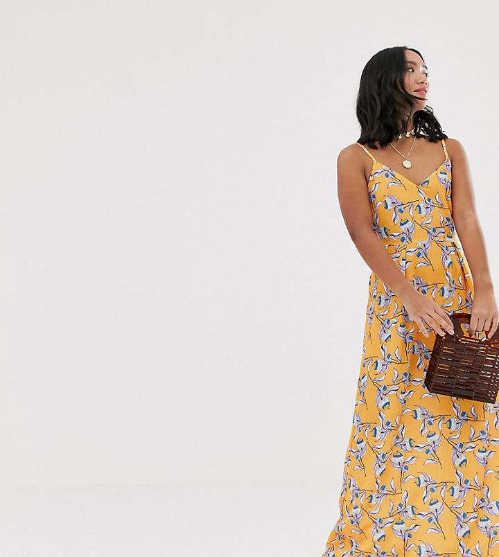 Parisian Petite Cami Strap Maxi Dress In Yellow Floral