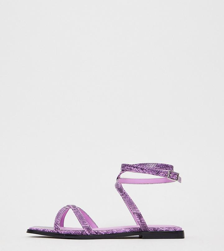 Asos Design Wide Fit Foresight Strappy Sandals In Snake - Multi