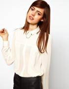 Asos Blouse With Chain Collar And Cut Out Back - Cream