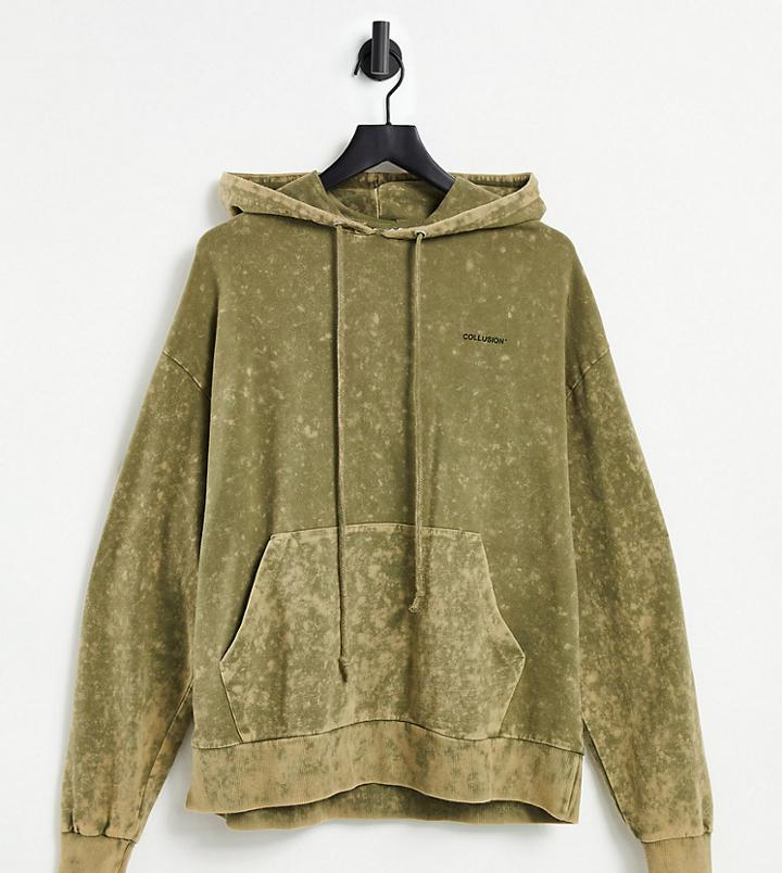 Collusion Unisex Oversized Hoodie In Khaki Stone Wash Set-green