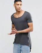 Asos Super Longline T-shirt With Tie Sides And Handkerchief Hem - Washed Black