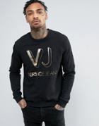 Versace Sweatshirt With Large Metallic Logo - Black
