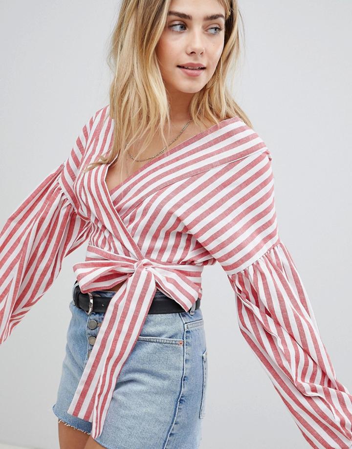 Boohoo Stripe Tie Side Top - Multi