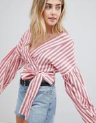 Boohoo Stripe Tie Side Top - Multi