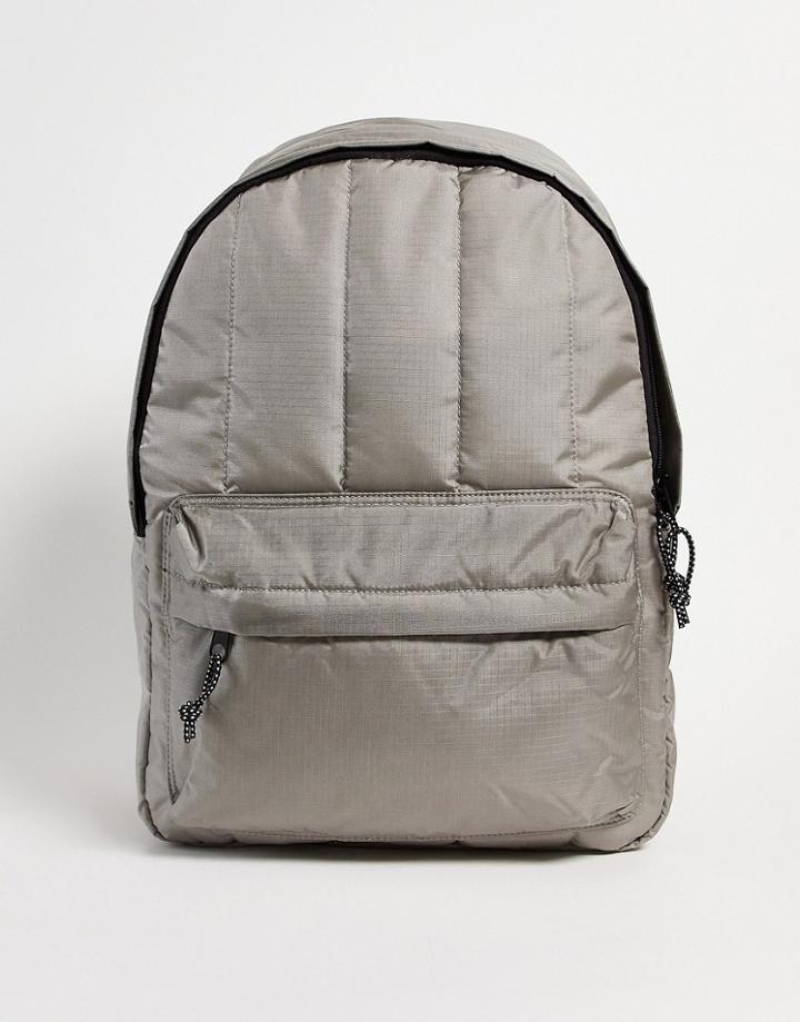 Asos Design Padded Backpack In Gray Nylon With Contrast Pullers