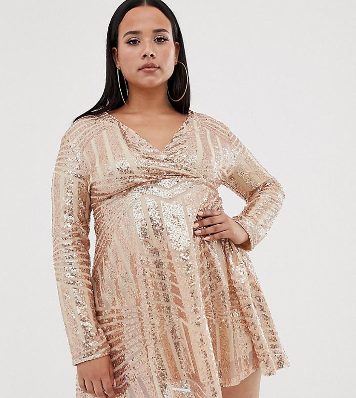 Club L Plus Sequin Disc Skater Dress-pink