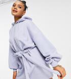 Missguided Oversized Hoodie Dress With Tie Belt In Lilac-purple
