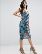 Asos Strappy Drape Back Floral Midi Dress - Multi