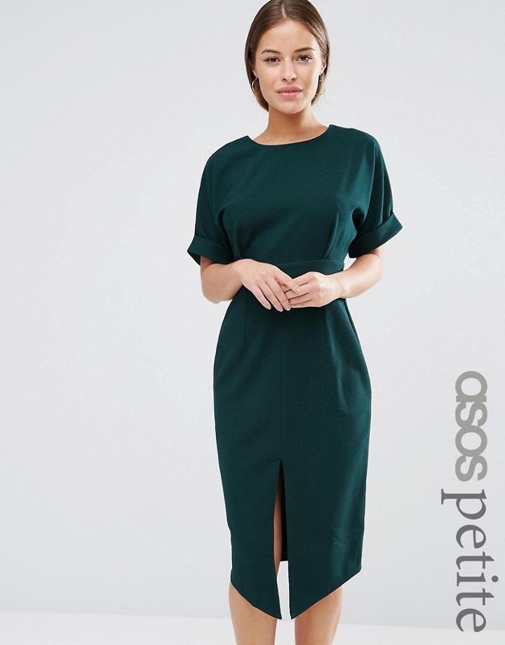 Asos Petite Wiggle Dress With Split Front - Green