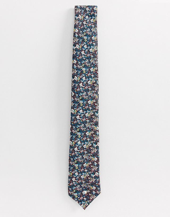 Burton Menswear Tie With Ditsy Floral Print In Burgundy - Red