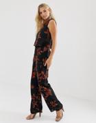 Religion Sleeveless Jumpsuit In Dobby Floral-black