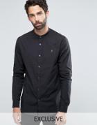 Farah Shirt With Grandad Collar In Slim Fit With Stretch - Black