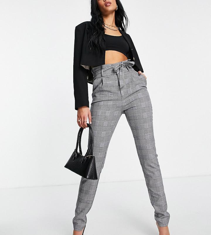 Vero Moda Tall Paperbag Pants In Gray Plaid