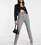 Vero Moda Tall Paperbag Pants In Gray Plaid