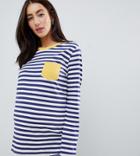Asos Design Maternity Long Sleeve Stripe Top With Contrast Pocket - Multi