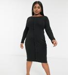 Outrageous Fortune Plus Exclusive Long Sleeve Button Detail Midi Dress In Black
