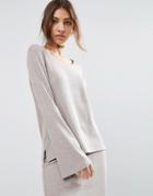 Asos Lounge Ribbed Long Sleeve Flared Tunic - Beige