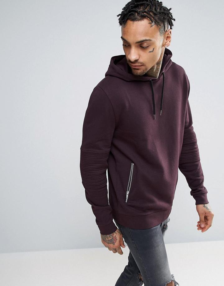 Asos Hoodie With Biker Detail & Zip Pockets - Purple