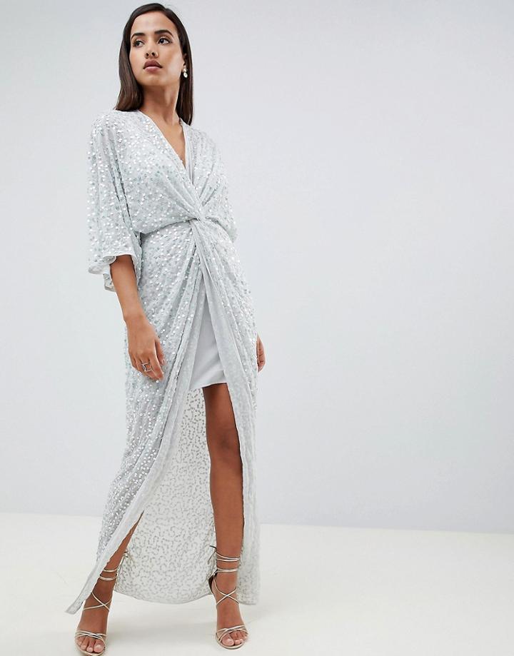 Asos Design Sequin Kimono Maxi Dress - Green