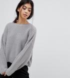 Asos Petite Chunky Sweater In Crop With Volume Sleeve - Gray