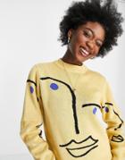Monki Jacquard Face Sweater In Yellow