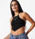 Asos Design Petite Halter Neck Crop Top With Handkerchief Hem In Black