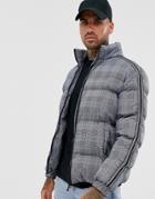 Brave Soul Check Puffer Jacket In Gray-black