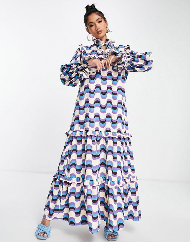 Annorlunda Wavy Stripe Maxi Smock Dress In Multi