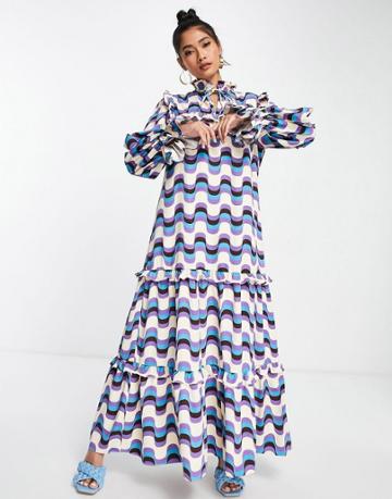 Annorlunda Wavy Stripe Maxi Smock Dress In Multi