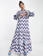 Annorlunda Wavy Stripe Maxi Smock Dress In Multi