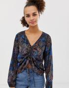 Noisy May Mixed Animal Print Ruched Front Blouse - Multi