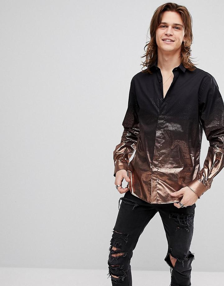 Noose & Monkey Skinny Metallic Shirt - Gold