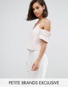 Missguided Petite Cold Shoulder Ruffle Sleeve Top - Pink
