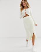 Asos Design Two-piece Rib Knit Midi Skirt-cream
