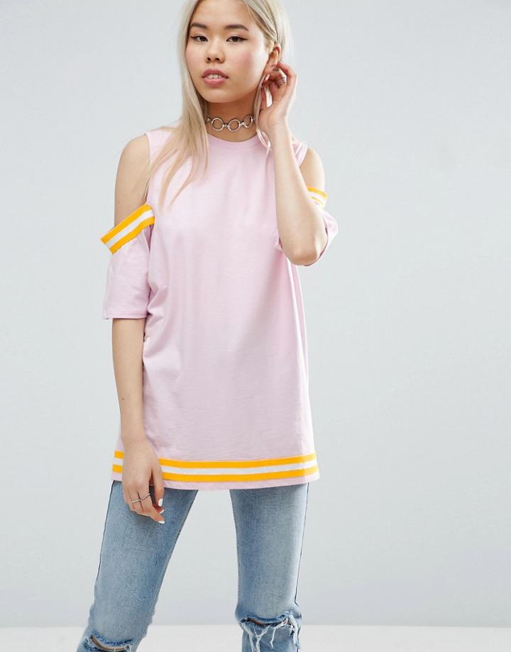 Asos T-shirt With Placed Stripe Insert - Purple