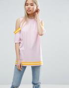 Asos T-shirt With Placed Stripe Insert - Purple