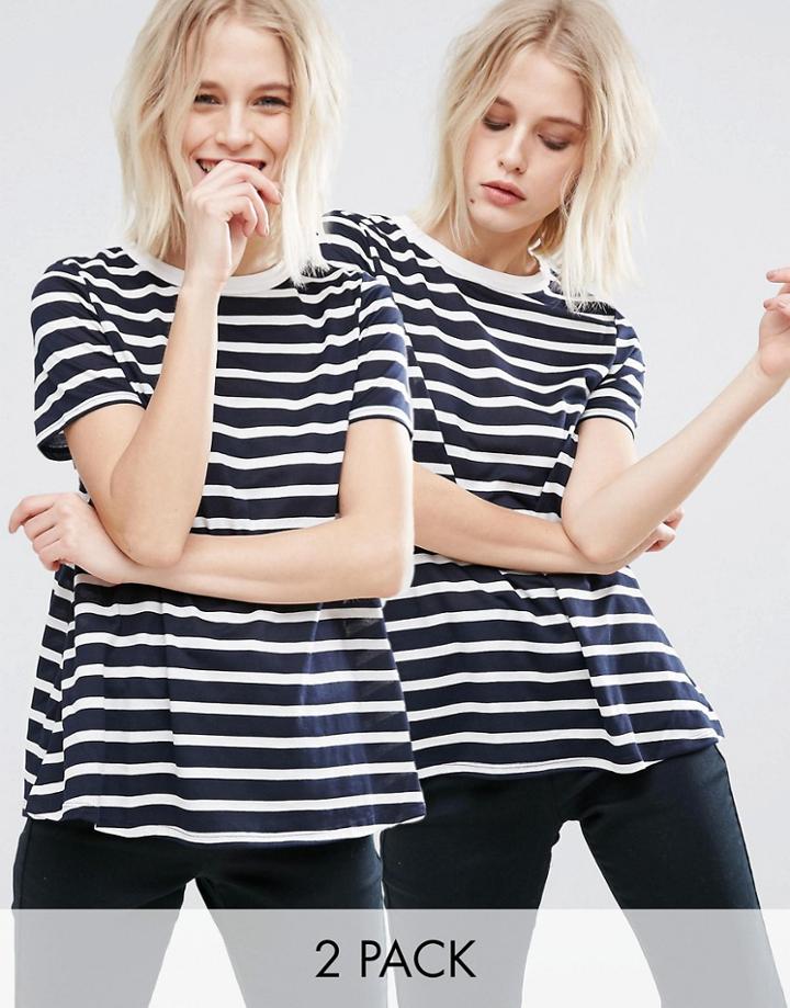 Asos Swing T-shirt In Stripe 2 Pack - Navy