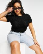 I Saw It First Plus Eyelash Cap Sleeve Top In Black
