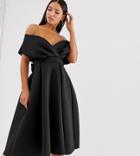 Asos Design Tall Fallen Shoulder Prom Dress With Tie Detail-black