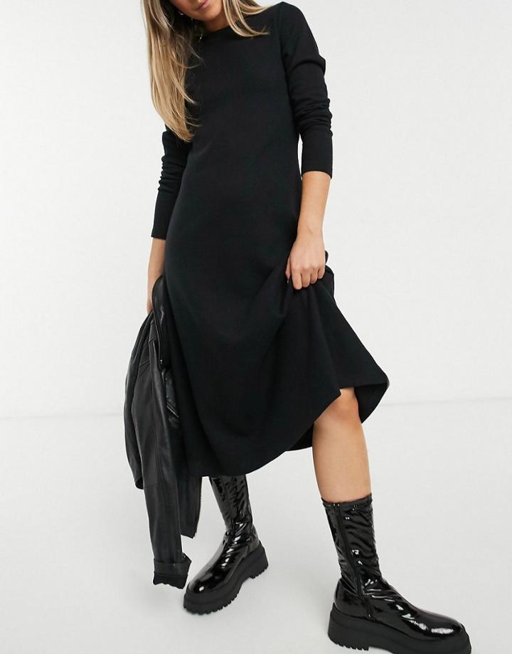 Asos Design Super Soft Midi Swing Dress With Long Sleeve In Black