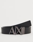 Armani Exchange Leather Reversible Logo Buckle Belt In Black/gray - Black