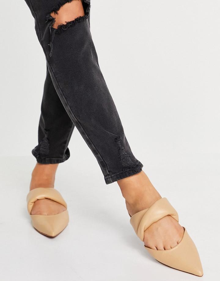 Asos Design Leeway Padded Twist Flat Mules In Camel-neutral