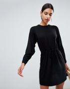 Asos Design Batwing Mini Dress With Drawstring Waist - Black